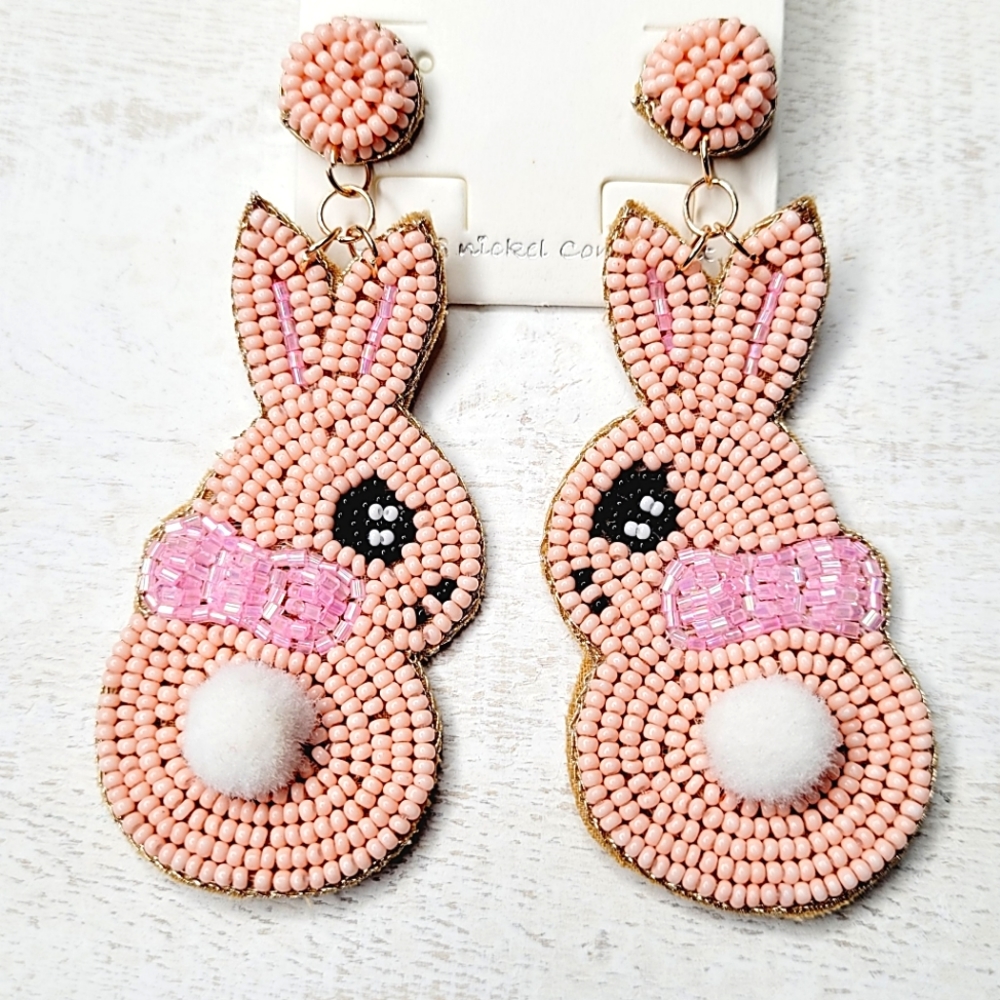 PINK BUNNY SEED BEAD EARRINGS